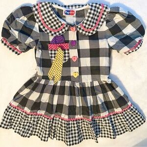RARE Vintage Popsicle Gingham Dress Heart Buttons 18-24M black white colorful